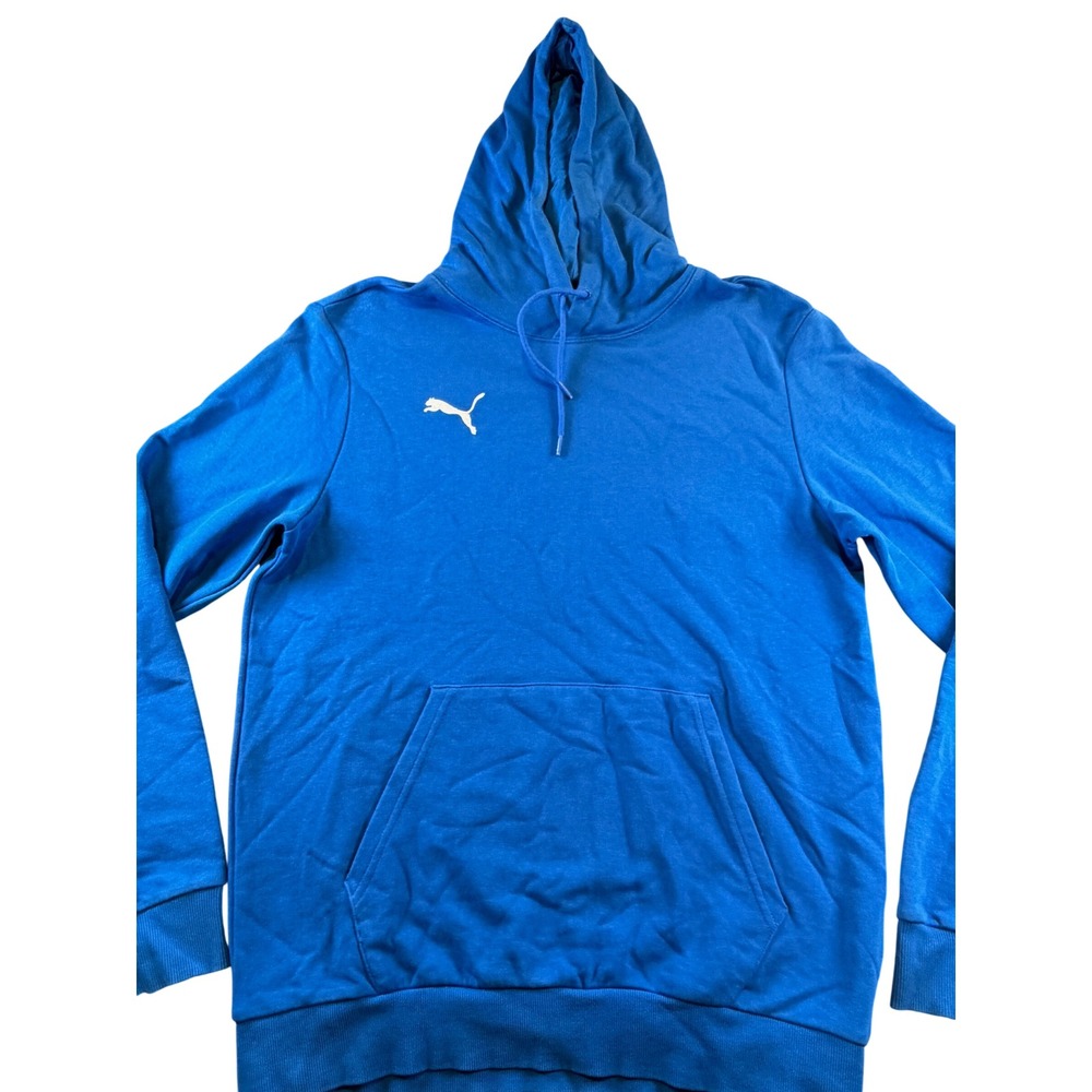 Puma Essentials Mens Royal Blue Pullover Hoodie Sweatshirt Medium White Logo